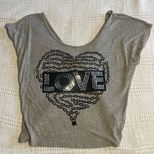 Love T-shirt with CUTE knotted open back detail.